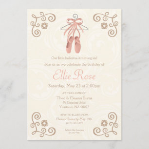 Ballerina Ballet Shoes Girl Birthday-inbjudan Inbjudningar