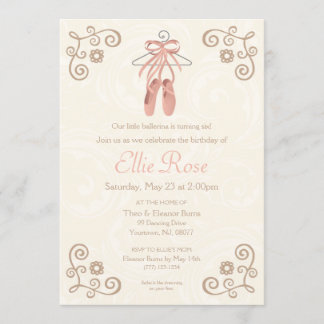 Ballerina Ballet Shoes Girl Birthday-inbjudan Inbjudningar