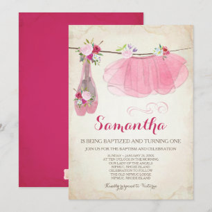 Ballerina Baptism och födelsedagskalender Tutu Bal Inbjudningar