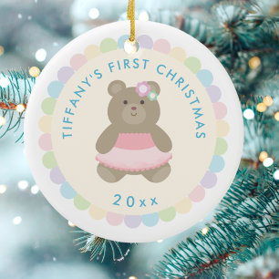Ballerina Bear Flicka Första julfoto Julgransprydnad Keramik