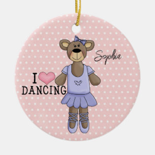 Ballerina Bear (lila dress) Keramiska prydnadsföre Julgransprydnad Keramik