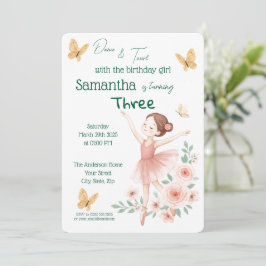 Ballerina Birthday bjudande - Rosa Ballet Party Inbjudningar