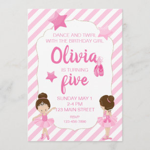 Ballerina Birthday Call med rosa rand Inbjudningar