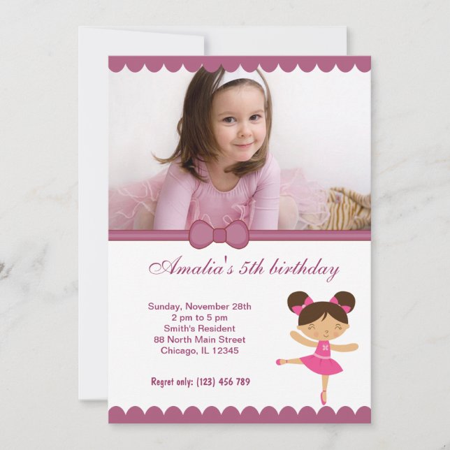 Ballerina Birthday Girl Inbjudningar (Framsida)