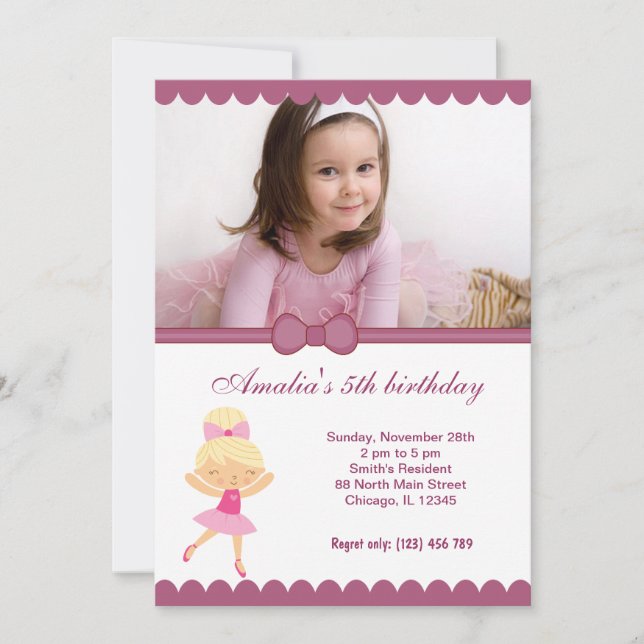 Ballerina Birthday Girl Inbjudningar (Framsida)
