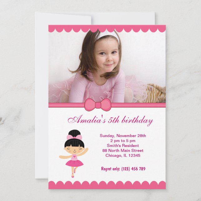 Ballerina Birthday Girl Inbjudningar (Framsida)