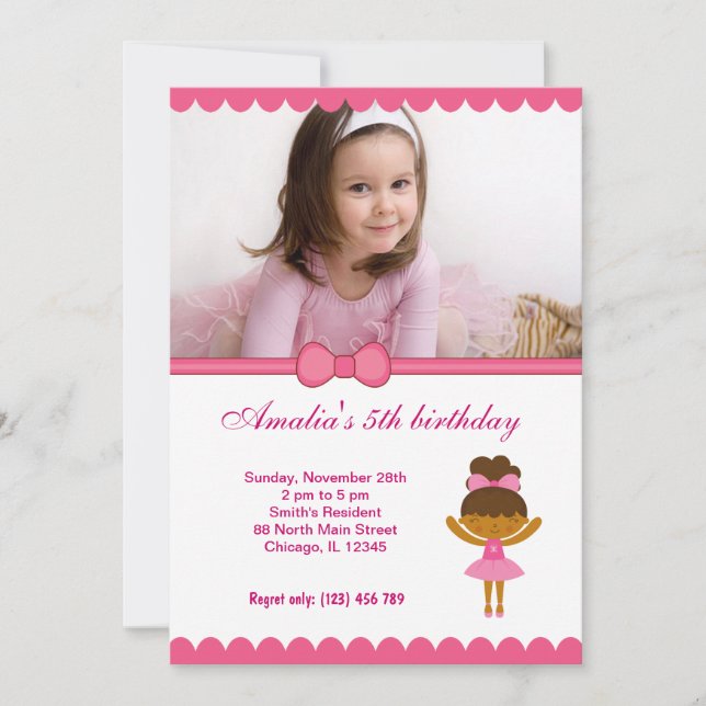 Ballerina Birthday Girl Inbjudningar (Framsida)