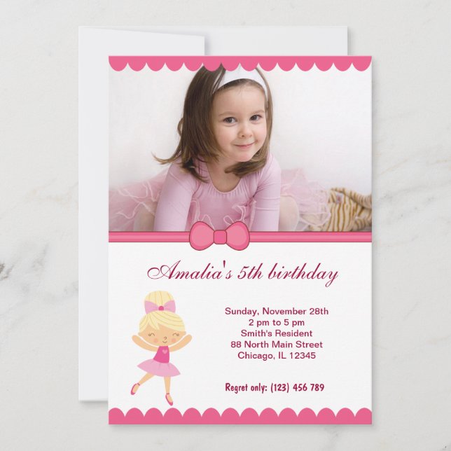 Ballerina Birthday Girl Inbjudningar (Framsida)