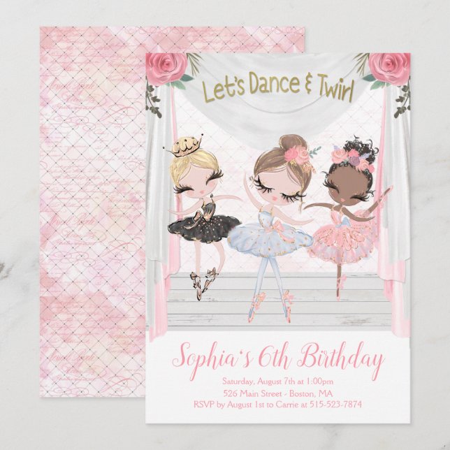 Ballerina Birthday-inbjudan Inbjudningar (Fram/baksida)