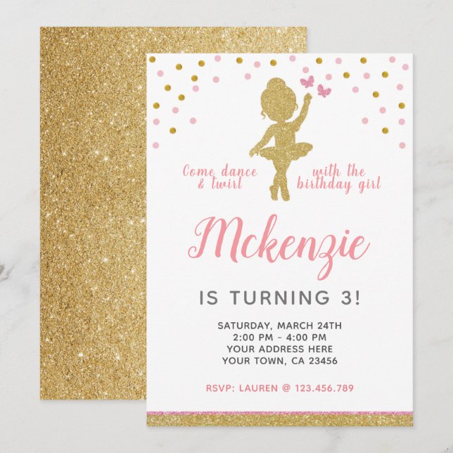 Ballerina Birthday-inbjudan Inbjudningar (Fram/baksida)
