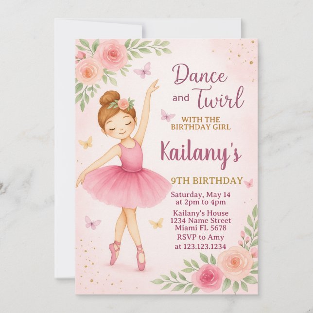 Ballerina Birthday-inbjudan Inbjudningar (Framsida)