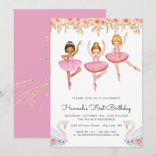 Ballerina Birthday-inbjudan Inbjudningar (Fram/baksida)