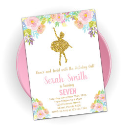 Ballerina Birthday-inbjudan till glitter Inbjudningar