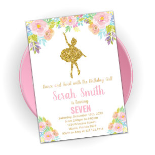 Ballerina Birthday-inbjudan till glitter Inbjudningar