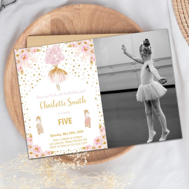 Ballerina Birthday-inbjudningar med foto Inbjudningar (Ballerina Birthday Invitations with photo)