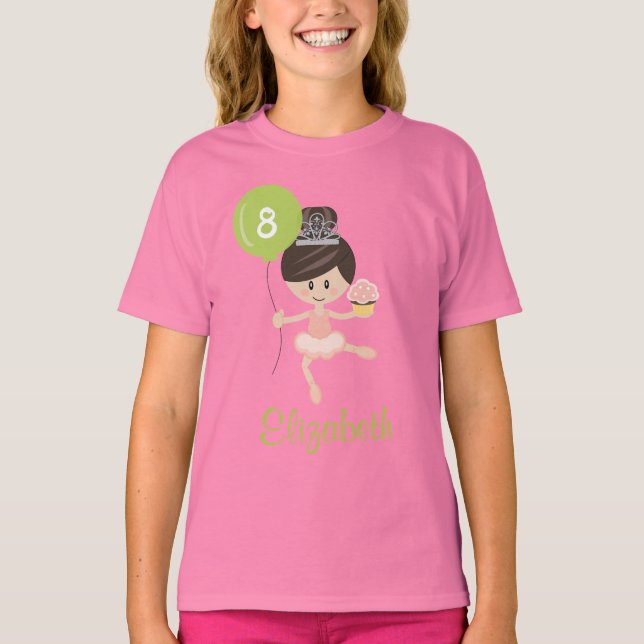 Ballerina Birthday Kids Ringer T-Shirt Brunette (Framsida)