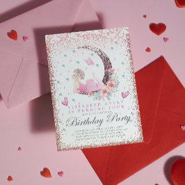 Ballerina Birthday Måne Pastel Rosa Glitter Inbjudningar