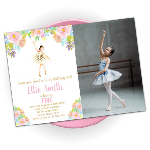 Ballerina Blommigt Birthday Inbjudningar med foto