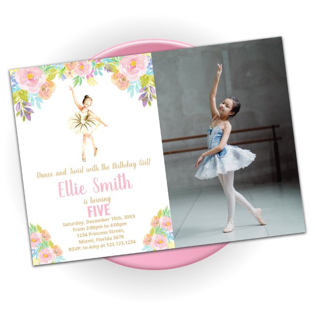 Ballerina Blommigt Birthday Inbjudningar med foto (Skapare uppladdad)