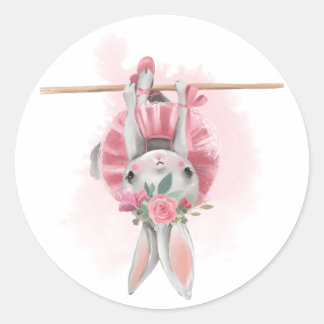 Ballerina Blommigt Bunny Stickers Runt Klistermärke