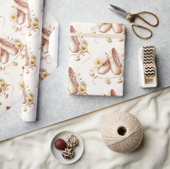 Ballerina Blommigt Vattenfärgsbabyskor Presentpapper (Hantverk)