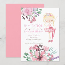 Ballerina Blommigts Girl 8:e Födelsedagsfesten Inbjudningar
