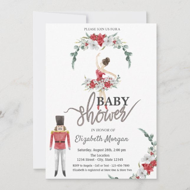 Ballerina Blommor Nötknäppare Baby Shower  Inbjudningar (Framsida)