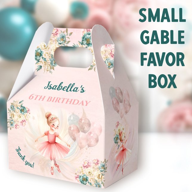 Ballerina Blond Hair Rosa Blommigt Girl Birthday Presentaskar (Ballerina Blonde Small Gable Favor Boxes - You can choose from 3 sizes of these gable favor boxes)