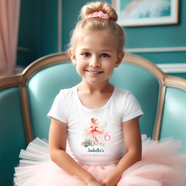 Ballerina Blond Rosa Teal Namn Birthday Girl T Shirt (Ballerina Blond Pink Teal Name Birthday Girl Toddler T-shirt)