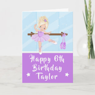 Ballerina Blonde Hair Girl Lila Grattis på födelse Kort