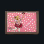 Ballerina blonde hårflicka rosa Red namn wallet<br><div class="desc">Roligt ljusröd och rosa med polka dots,  ballerina-flicka med blonde hårbalen personlig namn. Perfekt för en mörk hårflicka att gå i skola eller balett. Anpassa med din egen namn. För närvarande läser Deanna. Illustrerad och designad enbart av Sarah Trett för www.mylittleeden.com</div>