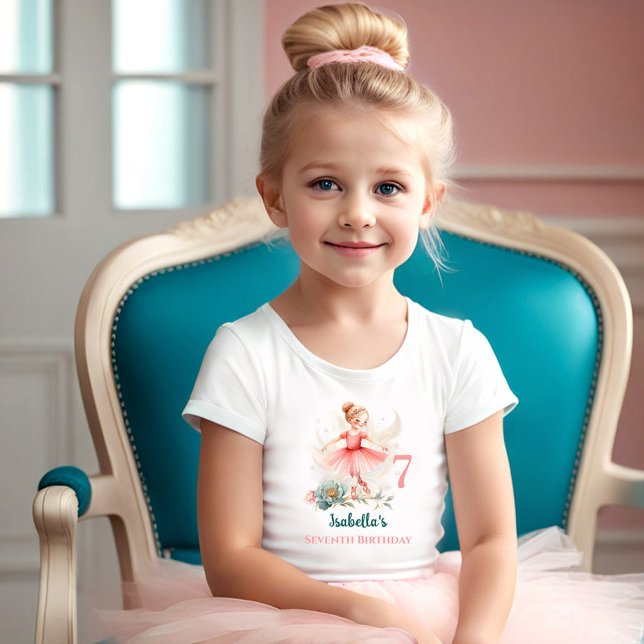 Ballerina Blonde Rosa Teal Namn Birthday Girl T Shirt (Ballerina Blonde Pink Teal Name Birthday Girl T-Shirt)