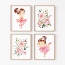 Ballerina, Brunt Hår, Rosa Blommor, Flickors Nurse