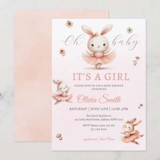 Ballerina Bunnies Oh Baby Bunny Girl Baby Shower Inbjudningar