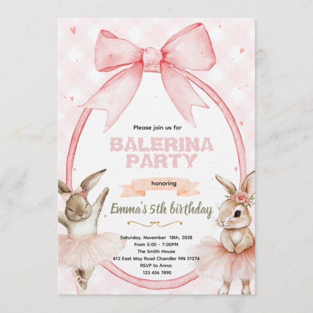 Ballerina Bunny Birthday Invitation Inbjudningar (Framsida)
