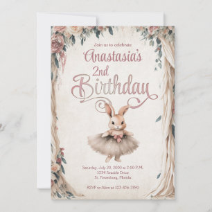 Ballerina Bunny Girl Birthday Inbjudningar