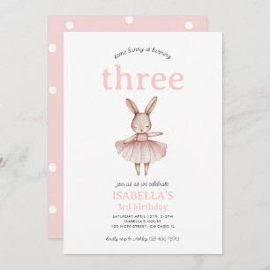 Ballerina Bunny Rosa Rabbit Cute Girl 3rd Birthday Inbjudningar