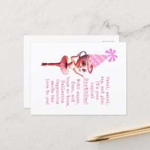 Ballerina Cappuccina Birthday Card - Cute Coffe B Helg Vykort