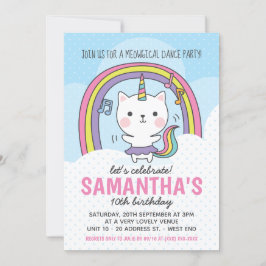 Ballerina Caticorn Cat Unicorn Festa Inbjudningar
