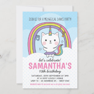Ballerina Caticorn Cat Unicorn Festa Inbjudningar