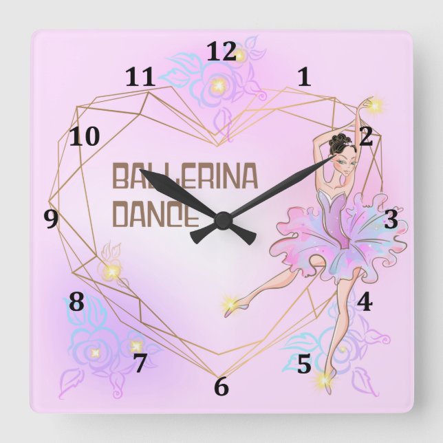 Ballerina Clock for Young Girls Room Fyrkantig Klocka (Framsida)
