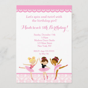 Ballerina Dancer Birthday Inbjudningar