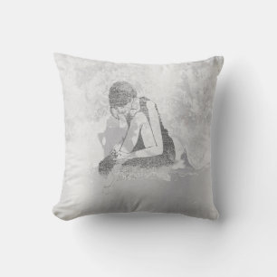 Ballerina Dancer Grått Grungy Metallic Silver Wall Kudde