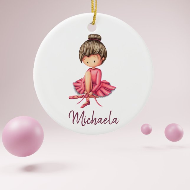 Ballerina Dancer med Rosa Leotard Kids jul Julgransprydnad Keramik (Skapare uppladdad)