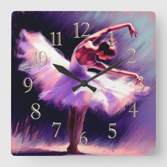 Ballerina Dancer Posing Pastel Teckning Lila Blue Fyrkantig Klocka (Framsida)