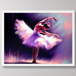 Ballerina Dancer Posing Pastel Teckning Lila Blue Poster