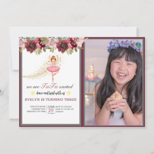 Ballerina Dancer Rosa Blommigt Ballet Birthday Inbjudningar