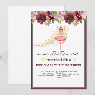 Ballerina Dancer Rosa Blommigt Ballet Birthday Inbjudningar