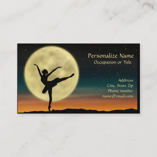 Ballerina Dancer Silhouette Full Moon Visitkort (Framsida)