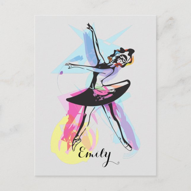 Ballerina Dancer Watercolor Customized Postcard Vykort (Framsida)